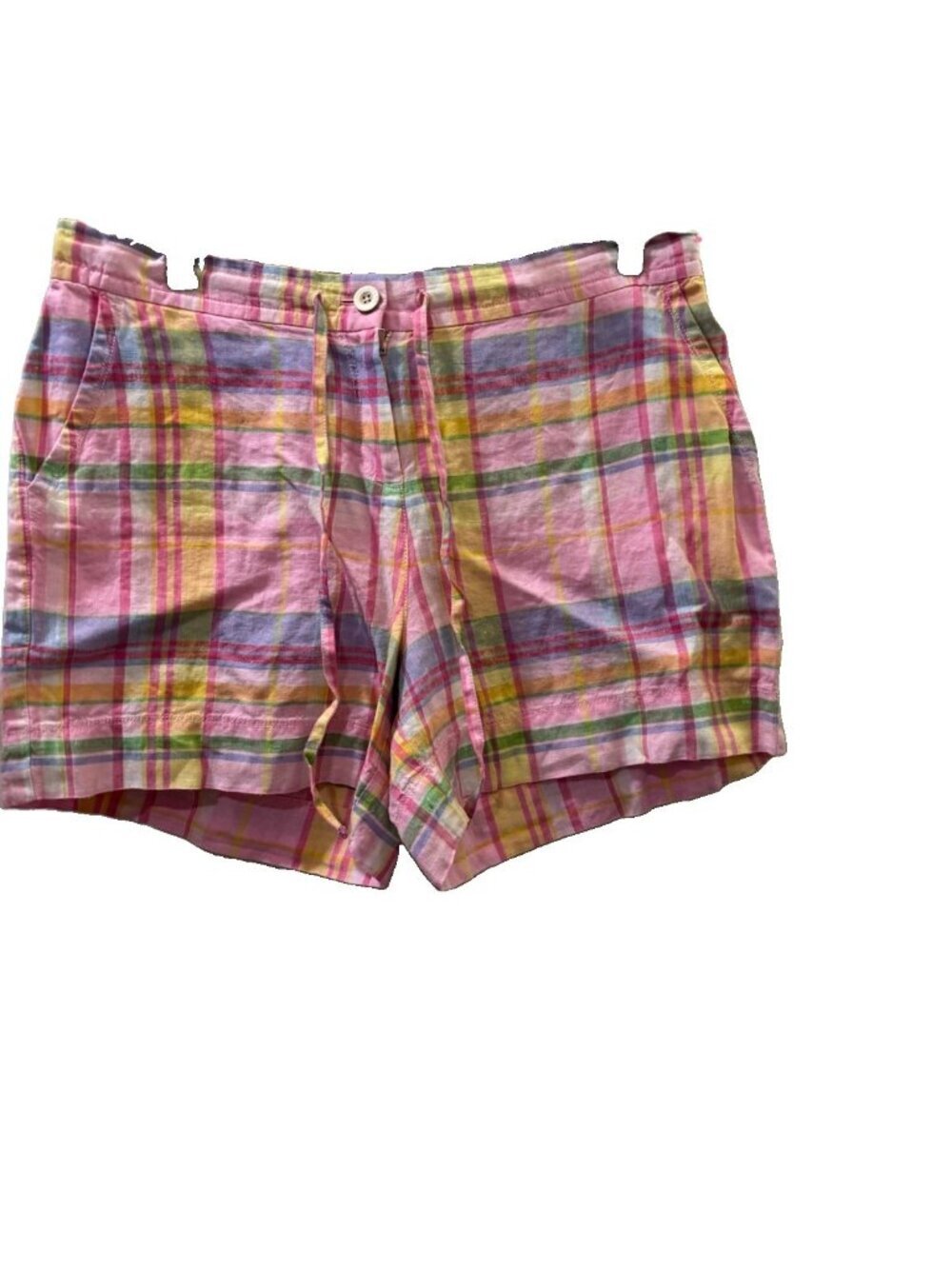 Tommy Bahama Boho Bliss HR Plaid Shorts 100% Linen Size M/ 5” Inseam
